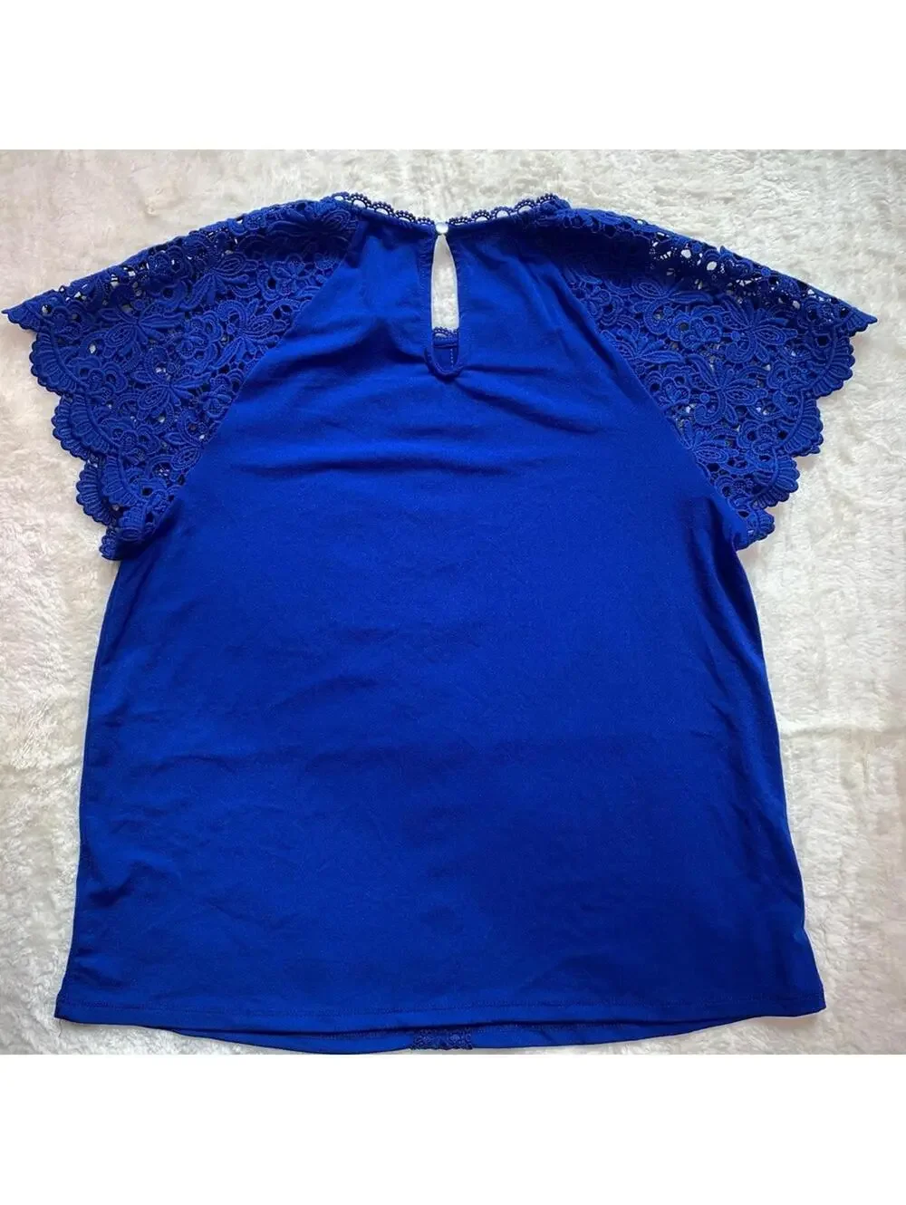 Cable & Gauge Women’s Royal Blue Lace Sleeve Blouse Button Detail Sz Med